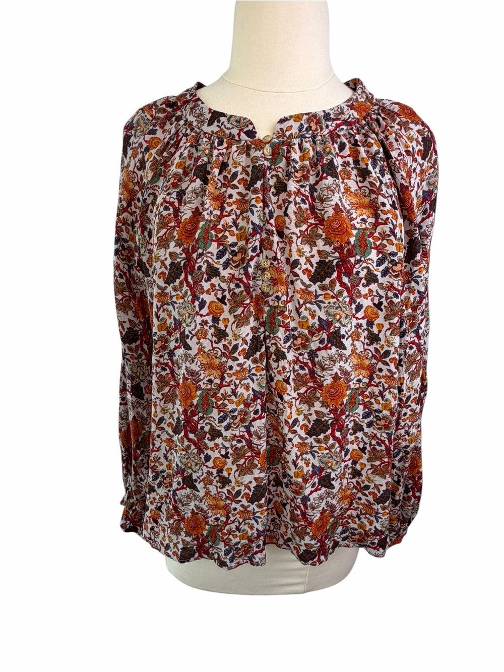 Madewell x Karen Walker 100% Silk Top Floral red orange Blouse - Picture 7 of 16